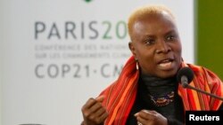 Singer Angelique Kidjo at the World Climate Change Conference 2015 near Paris, France, in 2015.