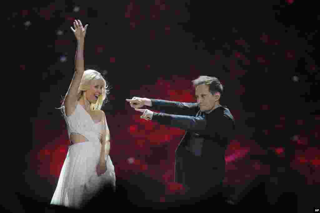 Kasia Mos from Poland is introduced during the Final for the Eurovision Song Contest, in Kyiv, Ukraine, May 13, 2017.