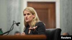 Former Facebook employee and whistleblower Frances Haugen testifies during a Senate Committee on Commerce, Science, and Transportation hearing on Capitol Hill, in Washington, U.S., October 5, 2021. (Matt McClain/Pool via REUTERS)