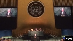 საქრთველოს ელჩი გაეროში კახა იმნაძე გენერალური ასამბლეის სხდომას მიმართავს