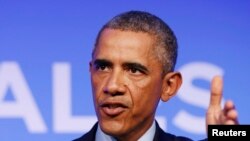 Presiden AS Barack Obama menjawab pertanyaan dalam konferensi pers di akhir KTT NATO di Celtic Manor Resort, Newport, Wales, 5 September 2014. 