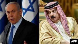 Isroil Bosh vaziri Benyamin Netanyaxu (chapda) va Bahrain Qiroli Hamad bin Isa al-Xalifa