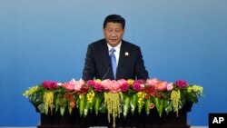 Presiden China Xi Jinping menyampaikan pidato pembukaan KTT APEC CEO sebagai bagian dari KTT APEC di China National Convention Center di Beijing, 9 November 2014. 