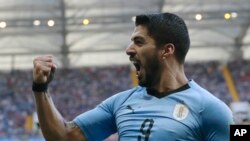 Luis Suarez jubile après son but lors du match contre l'Arabie Saoudite, Russie le 20 juin 2018