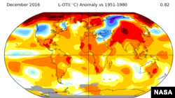 NASA Map showing 2016 temperatures around the globe.