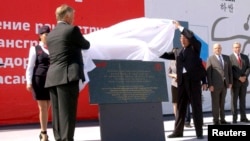 지난해 9월 북한 나진에서 러시아 하산-나진간 철도 개통식이 열렸다. (자료사진)