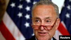 Pemimpin Minoritas Senat Chuck Schumer dari Partai Demokrat berbicara kepada para wartawan di Capitol, Washington, 1 Agustus 2019. (Foto: Yuri Gripas/Reuters)