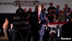 U.S. President Donald Trump concludes a campaign rally in Minden, Nevada, Sept. 12, 2020. 