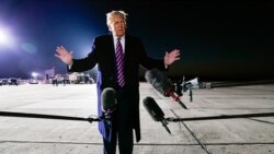 President Donald Trump speaks about the death of Supreme Court Justice Ruth Bader Ginsburg after a campaign rally at Bemidji Regional Airport, Sept. 18, 2020, in Bemidji, Minnesota.