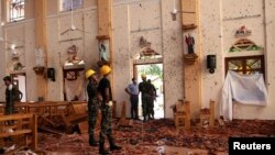 Suasana Gereja Katolik Santo Sebastian di Negombo, Sri Lanka, 22 April 2019. Serangkaian ledakan bom menghantam beberapa gereja dan hotel-hotel mewah pada minggu Paskah (21/4) di Sri Lanka.