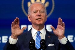Presiden terpilih AS, Joe Biden di The Queen theater, Wilmington, Delaware, 14 Januari 2021. (AP Photo/Matt Slocum)