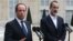 French President Francois Hollande, left, and head of the new Syrian National Coalition for Opposition and Revolutionary Forces Mouaz al-Khatib, right, when France recognized the rebel opposition in Paris, Nov. 17. (AP) 