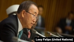 Sekretaris Jenderal PBB Ban Ki-moon dalam sidang Majelis Umum PBB di New York (26/9). 