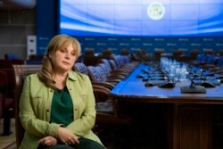 Ella Pamfilova, head of Russian Central Election Commission speaks during an interview with the Associated Press in Moscow, Aug. 27, 2019.