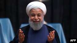 Le président iranien Hassan Rouhani lors d'un discours dans la ville de Tabriz, Azerbaïdjan, 25 avril 2018,