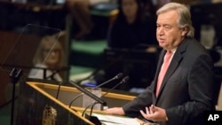United Nations Secretary-General Antonio Guterres speaks during the 72nd session of the United Nations General Assembly at U.N. headquarters, Sept. 19, 2017. 