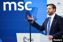 รองปธน.เจดี แวนซ์ แห่งสหรัฐฯ ขึ้นพูดบนเวทีการประชุมด้านความมั่นคงมิวนิค ประเทศเยอรมนี เมื่อ 14 ก.พ. 2568