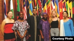 FILE - Berea College international students stand in front of the flags representing the 70 countries where they are from. (Handout photo from Berea)