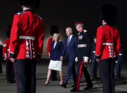 U.S. President Joe Biden and first lady Jill Biden arrive at Cornwall Airport Newquay, June 9, 2021.
