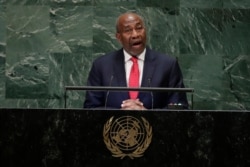 Uganda's Prime Minister Ruhakana Rugunda addresses the 73rd session of the United Nations General Assembly, Sept. 27, 2018, at the United Nations headquarters.