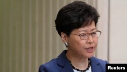 Hong Kong Chief Executive Carrie Lam attends a news conference in Hong Kong, June 10, 2019. 