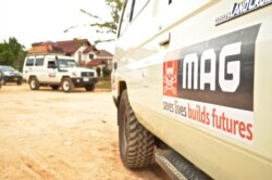 MAG teams leave Phonsavan for their deployments across Xiangkhouang Province, Nov. 1, 2019. (Zsombor Peter/VOA)