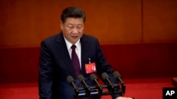 President China, Xi Jinping, berpidato pada pembukaan Kongres Partai Komunis China ke-19 di Great Hall of the People di Beijing, Rabu, 18 Oktober 2017.
