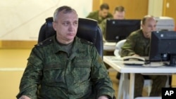 Lieutenant General Sergei Kuralenko is pictured at Hemeimeem air base in Syria, March 4, 2016.