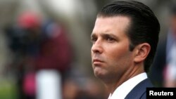 FILE - Donald Trump Jr. attends the annual White House Easter Egg Roll on the South Lawn of the White House in Washington, April 2, 2018.
