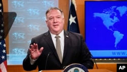 Menteri Luar Negeri Amerika Mike Pompeo berbicara di Washington DC, Rabu (2/9).