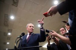 Senate Democratic Minority Leader Chuck Schumer speaks to the media after leaving the Senate chamber on Capitol Hill in Washington, Feb. 3, 2020.