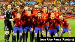 L’équipe d’Espagne lors du match qualificatif pour le Mondial 2018 contre l’Albanie au stade Jose Rico Perez, Alicante, Espagne, 6 octobre 2017.