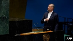 حسین امیرعبداللهیان، وزیر امور خارجه جمهوری اسلامی ایران، در سازمان ملل متحد. پنجشنبه ۴ آبان ۱۴۰۲