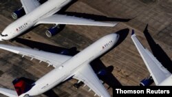 Delta Air Lines passenger planes parked in Birmingham