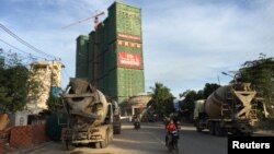 FILE - A Chinese hotel and entertainment complex under construction is seen at the Preah Sihanoukville province, Cambodia, Nov. 26, 2017. 
