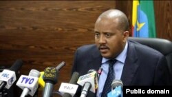 Getachew Reda, le ministre de la Communication,, lors d'une conférence de presse à Addis Abeba, en Ethiopie, 2016.