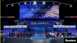 FILE - Congressional candidates that are running for office and being supported by the Democratic Congressional Campaign Committee appear onstage on the third day of the Democratic National Convention in Philadelphia, Pennsylvania, July 27, 2016.
