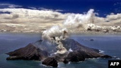 Foto file ini diambil pada tanggal 29 November 1999 yang menunjukkan gunung berapi paling aktif di Selandia Baru di Pulau Putih di Teluk Plenty, mengeluarkan semburan uap dan gas yang tebal. (Foto: AFP/Torsten Blackwood)