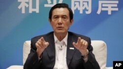 Taiwan's President Ma Ying-jeou discusses his campaign platform for the upcoming presidential elections regarding cross-strait relations during a press conference at the Presidential Office Taipei, Taiwan, October 17, 2011.