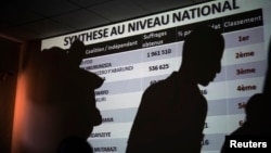 A powerpoint presentation shows the preliminary results of Burundi's presidential election as they are being presented by the National Electoral committee in Bujumbura, July 24, 2015.