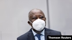 Former Ivory Coast President Laurent Gbagbo appears before the International Criminal Court in The Hague, Netherlands, March 31, 2021. (ICC-CPI/Handout via Reuters)