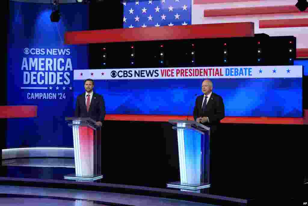 1 հոկտեմբերի, 2024թ. Թրամփի փոխնախագահի թեկնածու Վենսը բանավիճում է Հարիսի թեկնածու, Մինեսոտայի նահանգապետ Թիմ Ուոլցին: &nbsp;