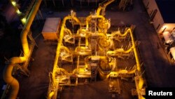 FILE - Pipelines in Turkish steel manufacturer ISDEMIR's plant is seen in this picture in Iskenderun in Hatay province.