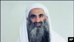 This February 2017 photo provided by his lawyers shows Khalid Shaikh Mohammad in Guantanamo Bay prison in Cuba.