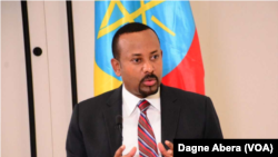 Ethiopian Prime Minister Abiy Ahmed discusses his first year in office, May 27, 2019, in Addis Ababa, Ethiopia.