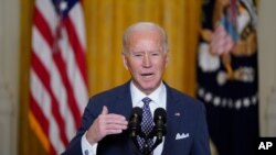 조 바이든 대통령은 19일 백악관에서 화상으로 참가한 '뭔헨안보회의' 중 연설했다.