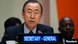 United Nations Secretary General Ban Ki-moon is seen speaking at U.N. Headquarters in New York in this July 18, 2013, file photo.