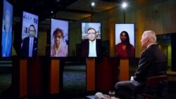 미국 민주당 대선 후보인 조 바이든 전 부통령이 지난 17일 위스콘신주 밀워키에서 화상으로 개최된 전당대회에서 유권자 질문에 답하고 있다.