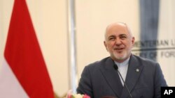 FILE - Iran's Foreign Minister Mohammad Javad Zarif talks to journalists during a joint press conference in Jakarta, Indonesia Sept. 6, 2019