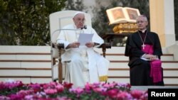 Pope Francis leads an ecumenical prayer vigil in St. Peter's Square, at the Vatican, Sept. 30, 2023. 